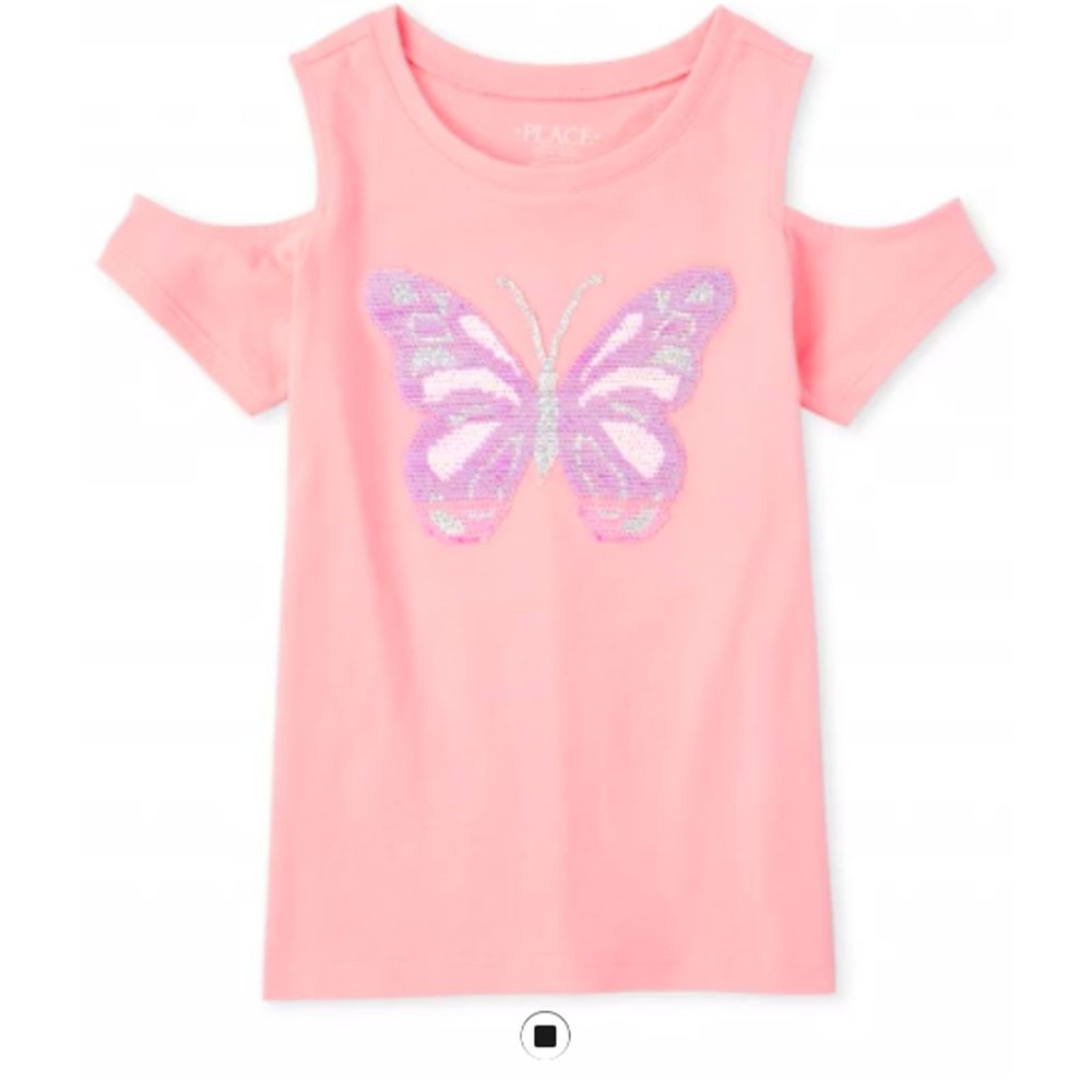 Flip Sequin Butterfly Cold Shoulder Top
